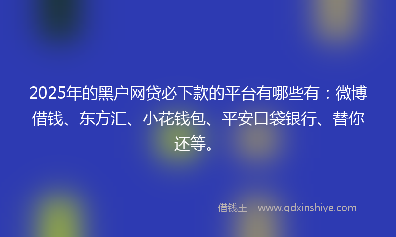 2025年的黑户网贷必下款的平台有哪些有：微博借钱、东方汇、小花钱包、平安口袋银行、替你还等。