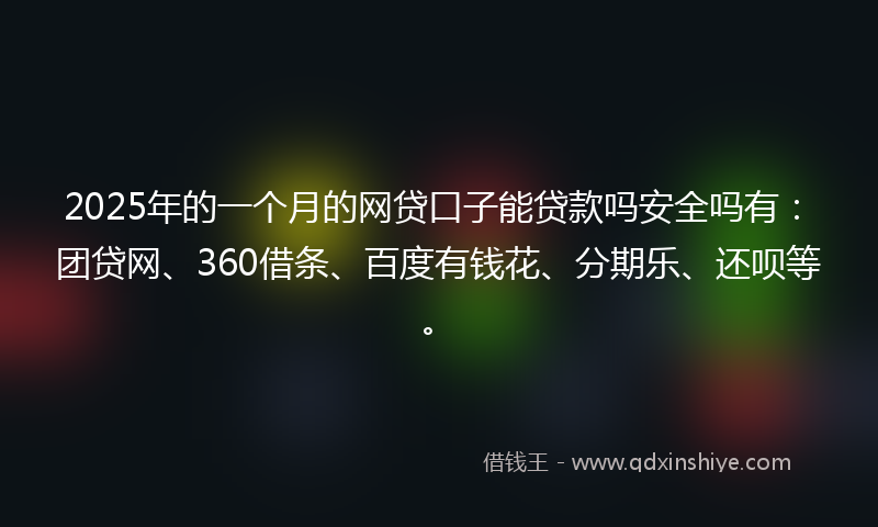 2025年的一个月的网贷口子能贷款吗安全吗有：团贷网、360借条、百度有钱花、分期乐、还呗等。