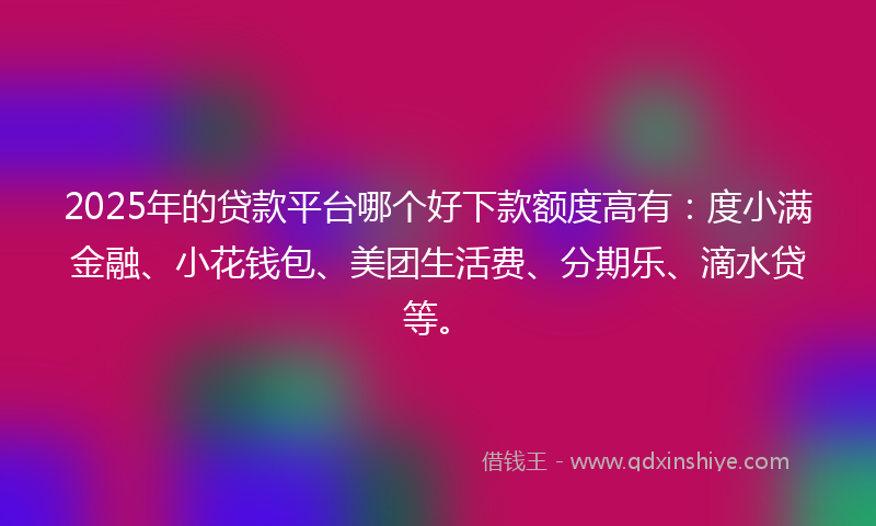 2025年的贷款平台哪个好下款额度高有：度小满金融、小花钱包、美团生活费、分期乐、滴水贷等。
