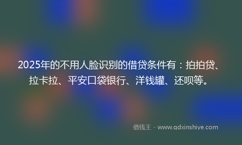 2025年的不用人脸识别的借贷条件有：拍拍贷、拉卡拉、平安口袋银行、洋钱罐、还呗等。