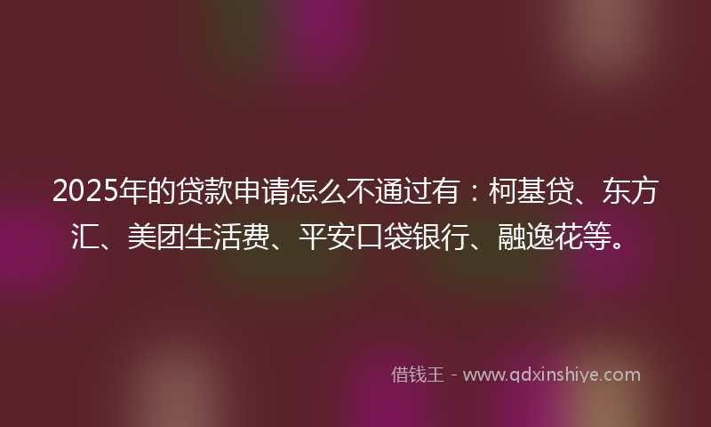 2025年的贷款申请怎么不通过有：柯基贷、东方汇、美团生活费、平安口袋银行、融逸花等。