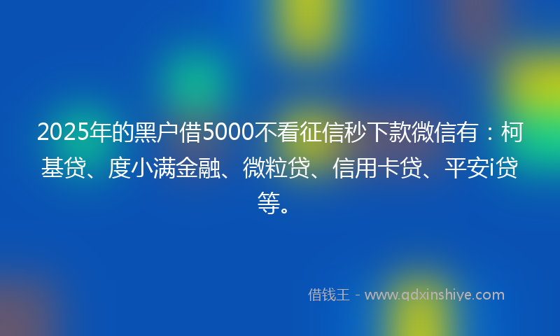 2025年的黑户借5000不看征信秒下款微信有：柯基贷、度小满金融、微粒贷、信用卡贷、平安i贷等。