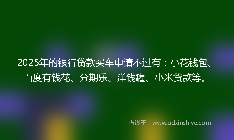 2025年的银行贷款买车申请不过有：小花钱包、百度有钱花、分期乐、洋钱罐、小米贷款等。