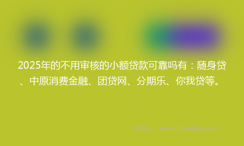 2025年的不用审核的小额贷款可靠吗有：随身贷、中原消费金融、团贷网、分期乐、你我贷等。