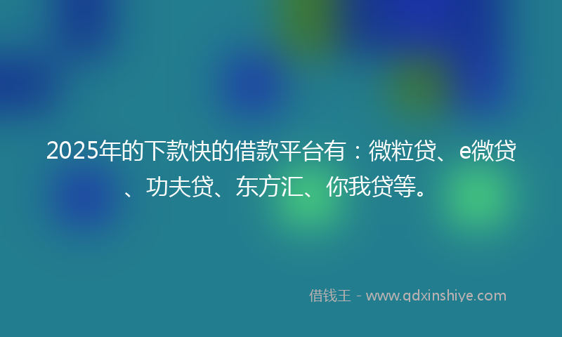 2025年的下款快的借款平台有：微粒贷、e微贷、功夫贷、东方汇、你我贷等。