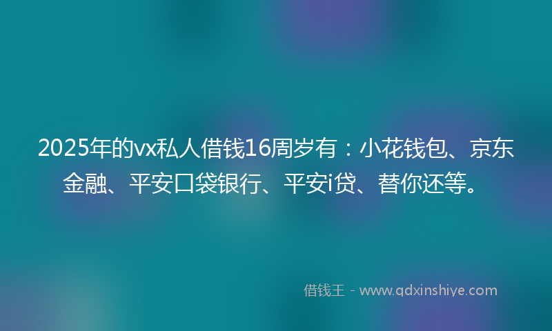 2025年的vx私人借钱16周岁有：小花钱包、京东金融、平安口袋银行、平安i贷、替你还等。