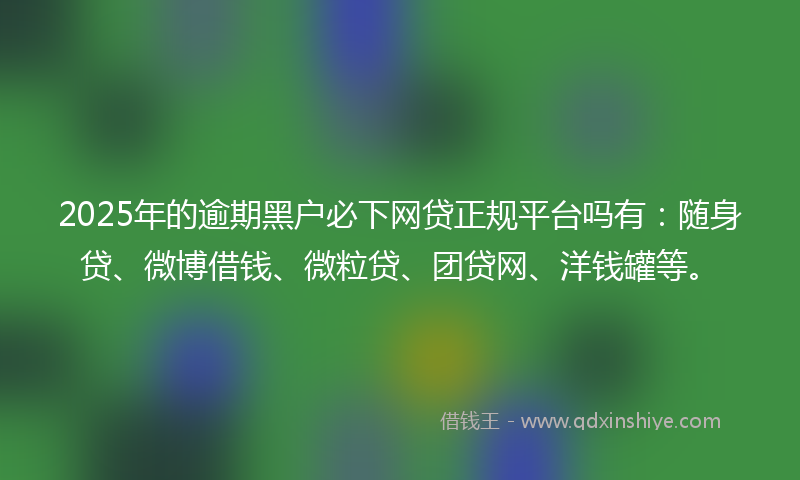 2025年的逾期黑户必下网贷正规平台吗有：随身贷、微博借钱、微粒贷、团贷网、洋钱罐等。
