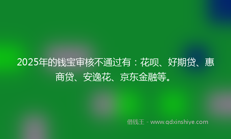 2025年的钱宝审核不通过有：花呗、好期贷、惠商贷、安逸花、京东金融等。