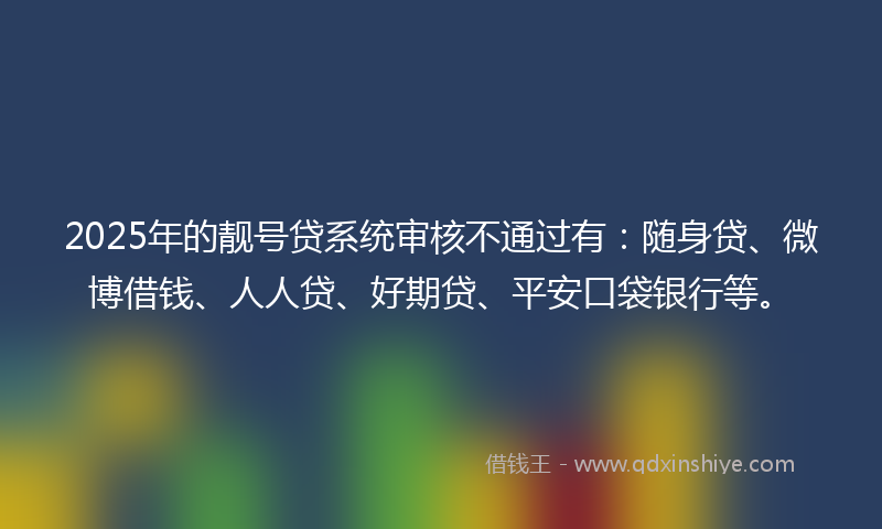 2025年的靓号贷系统审核不通过有：随身贷、微博借钱、人人贷、好期贷、平安口袋银行等。