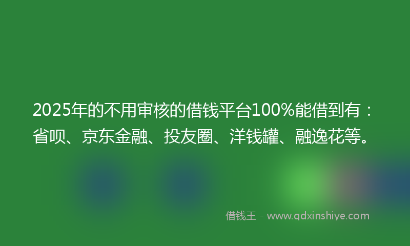 2025年的不用审核的借钱平台100%能借到有：省呗、京东金融、投友圈、洋钱罐、融逸花等。
