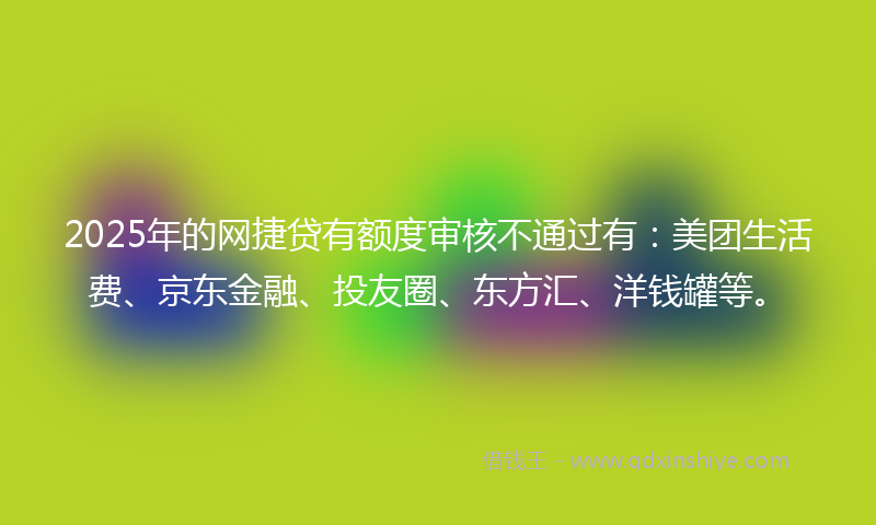 2025年的网捷贷有额度审核不通过有：美团生活费、京东金融、投友圈、东方汇、洋钱罐等。