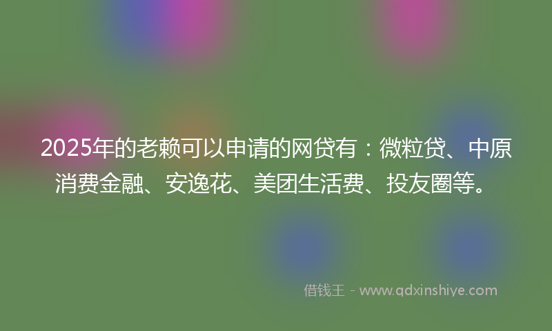2025年的老赖可以申请的网贷有:微粒贷、中原消费金融、安逸花、美团生活费、投友圈等。
