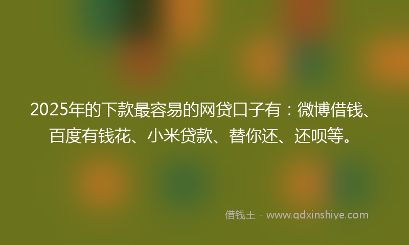 2025年的下款最容易的网贷口子有：微博借钱、百度有钱花、小米贷款、替你还、还呗等。