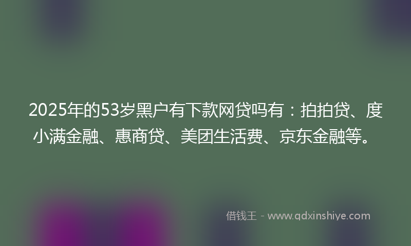 2025年的53岁黑户有下款网贷吗有：拍拍贷、度小满金融、惠商贷、美团生活费、京东金融等。