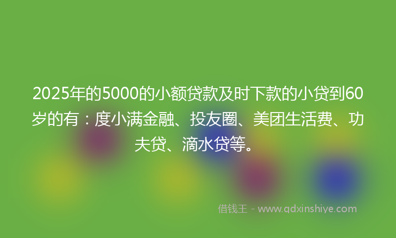 2025年的5000的小额贷款及时下款的小贷到60岁的有:度小满金融、投友圈、美团生活费、功夫贷、滴水贷等。