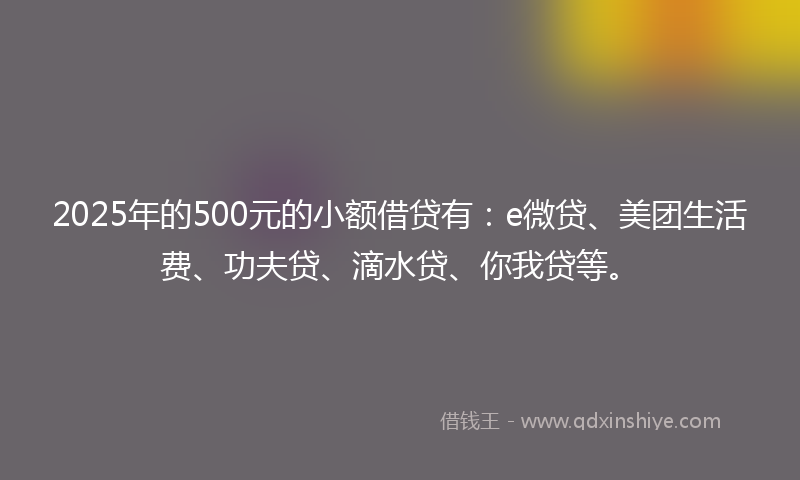 2025年的500元的小额借贷有：e微贷、美团生活费、功夫贷、滴水贷、你我贷等。