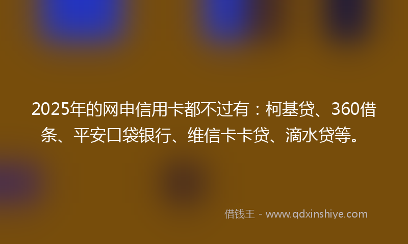 2025年的网申信用卡都不过有：柯基贷、360借条、平安口袋银行、维信卡卡贷、滴水贷等。