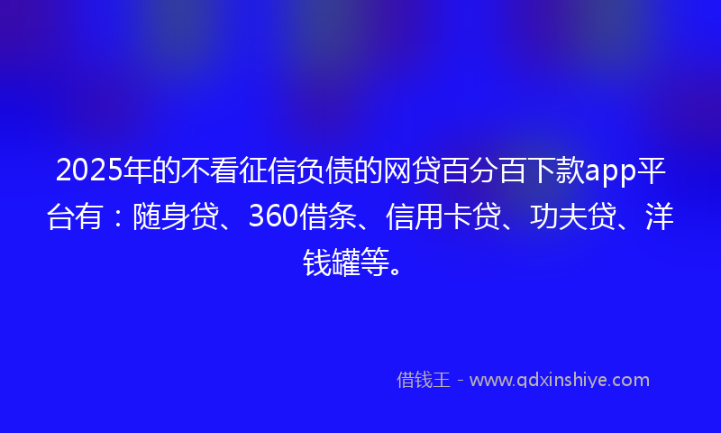 2025年的不看征信负债的网贷百分百下款app平台有:随身贷、360借条、信用卡贷、功夫贷、洋钱罐等。