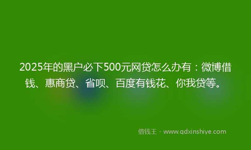2025年的黑户必下500元网贷怎么办有：微博借钱、惠商贷、省呗、百度有钱花、你我贷等。