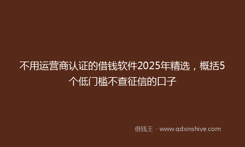 不用运营商认证的借钱软件2025年精选，概括5个低门槛不查征信的口子