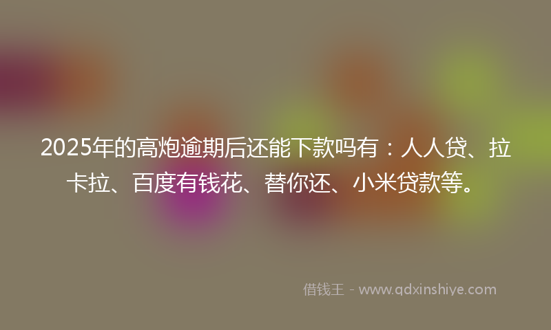 2025年的高炮逾期后还能下款吗有：人人贷、拉卡拉、百度有钱花、替你还、小米贷款等。