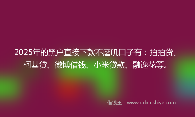 2025年的黑户直接下款不磨叽口子有：拍拍贷、柯基贷、微博借钱、小米贷款、融逸花等。