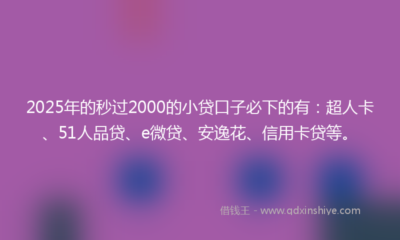 2025年的秒过2000的小贷口子必下的有：超人卡、51人品贷、e微贷、安逸花、信用卡贷等。
