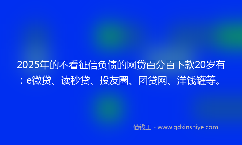 2025年的不看征信负债的网贷百分百下款20岁有：e微贷、读秒贷、投友圈、团贷网、洋钱罐等。