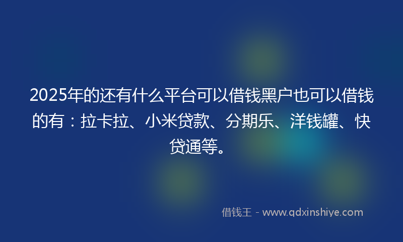 2025年的还有什么平台可以借钱黑户也可以借钱的有：拉卡拉、小米贷款、分期乐、洋钱罐、快贷通等。