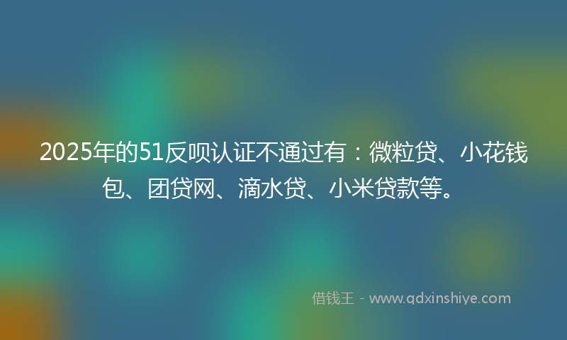 2025年的51反呗认证不通过有:微粒贷、小花钱包、团贷网、滴水贷、小米贷款等。