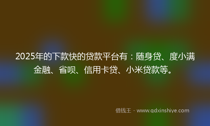 2025年的下款快的贷款平台有：随身贷、度小满金融、省呗、信用卡贷、小米贷款等。