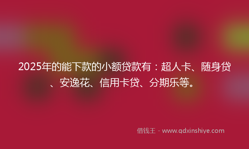 2025年的能下款的小额贷款有：超人卡、随身贷、安逸花、信用卡贷、分期乐等。