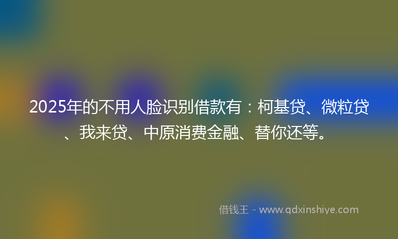 2025年的不用人脸识别借款有：柯基贷、微粒贷、我来贷、中原消费金融、替你还等。