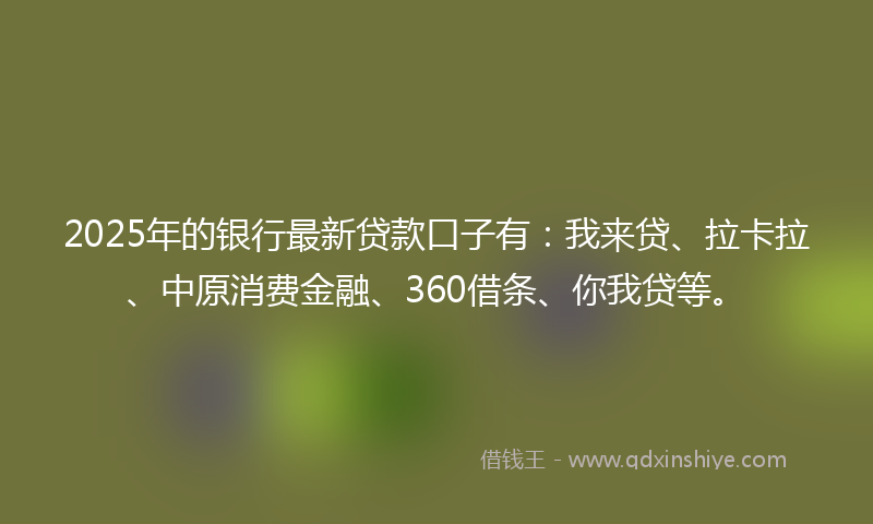 2025年的银行最新贷款口子有：我来贷、拉卡拉、中原消费金融、360借条、你我贷等。