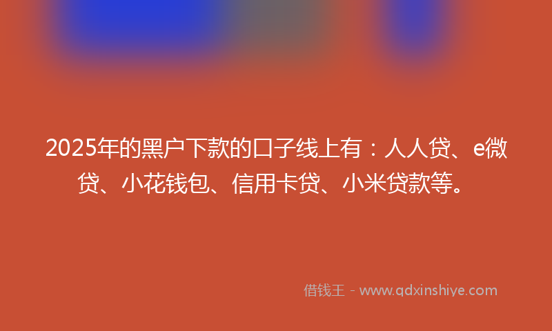 2025年的黑户下款的口子线上有：人人贷、e微贷、小花钱包、信用卡贷、小米贷款等。