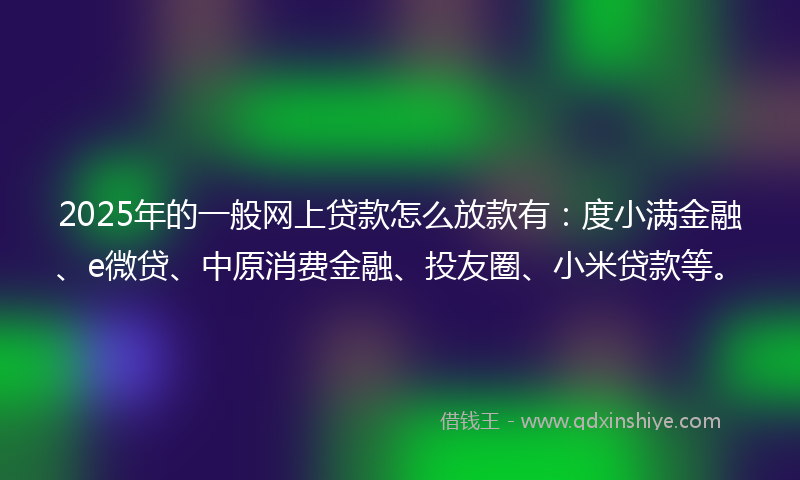 2025年的一般网上贷款怎么放款有：度小满金融、e微贷、中原消费金融、投友圈、小米贷款等。
