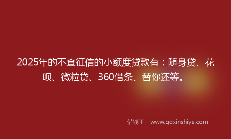 2025年的不查征信的小额度贷款有：随身贷、花呗、微粒贷、360借条、替你还等。