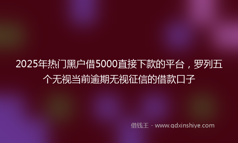 2025年热门黑户借5000直接下款的平台，罗列五个无视当前逾期无视征信的借款口子