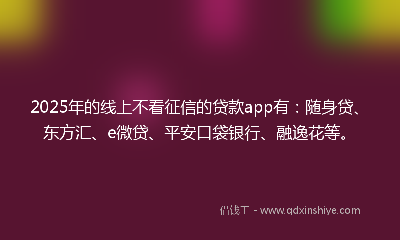 2025年的线上不看征信的贷款app有：随身贷、东方汇、e微贷、平安口袋银行、融逸花等。