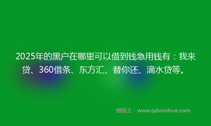2025年的黑户在哪里可以借到钱急用钱有：我来贷、360借条、东方汇、替你还、滴水贷等。