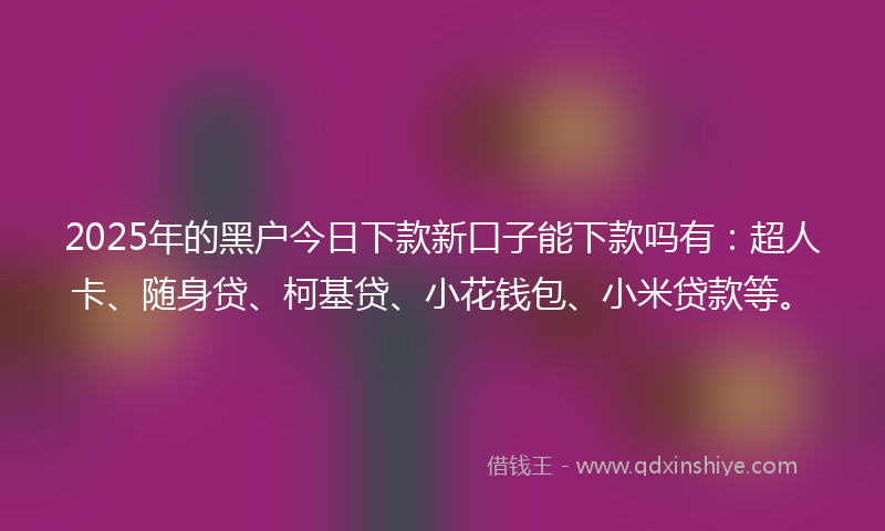 2025年的黑户今日下款新口子能下款吗有:超人卡、随身贷、柯基贷、小花钱包、小米贷款等。