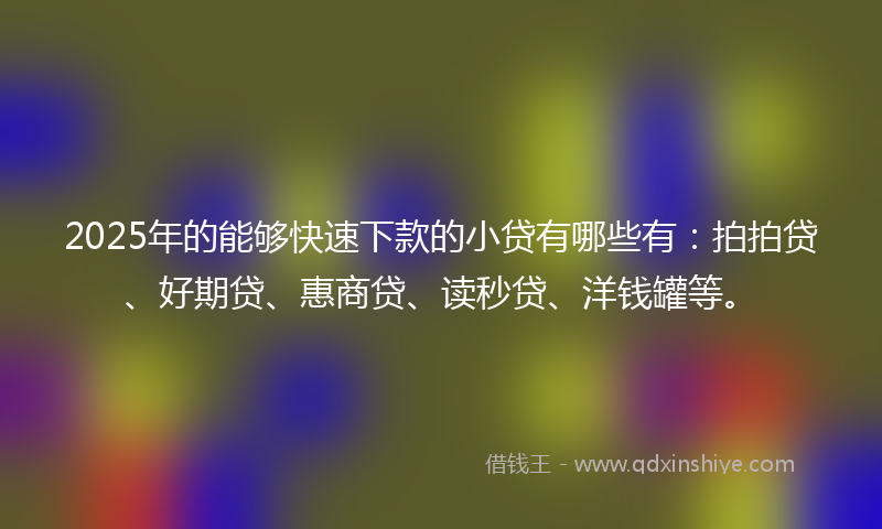 2025年的能够快速下款的小贷有哪些有：拍拍贷、好期贷、惠商贷、读秒贷、洋钱罐等。
