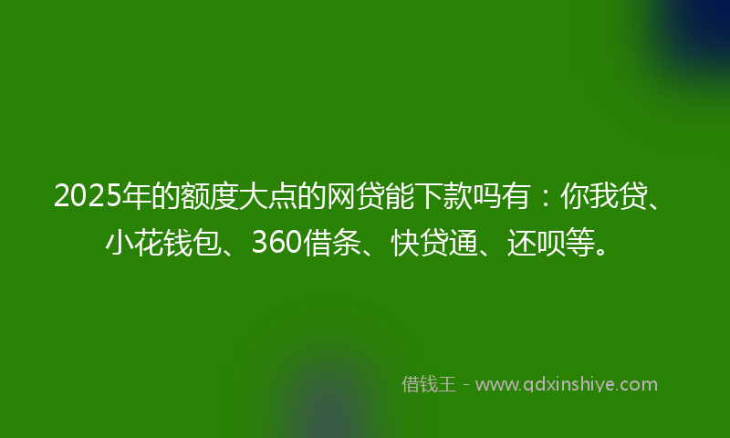 2025年的额度大点的网贷能下款吗有：你我贷、小花钱包、360借条、快贷通、还呗等。