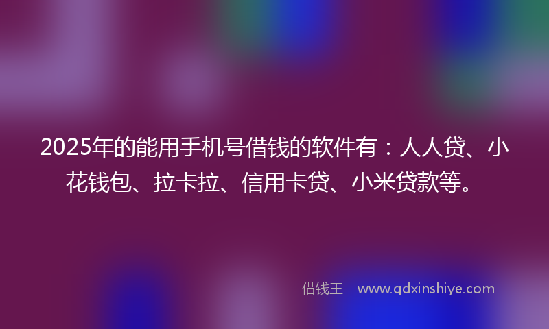 2025年的能用手机号借钱的软件有：人人贷、小花钱包、拉卡拉、信用卡贷、小米贷款等。