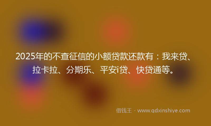 2025年的不查征信的小额贷款还款有：我来贷、拉卡拉、分期乐、平安i贷、快贷通等。