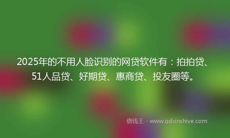 2025年的不用人脸识别的网贷软件有：拍拍贷、51人品贷、好期贷、惠商贷、投友圈等。
