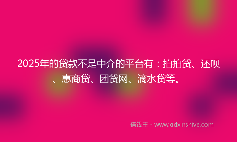 2025年的贷款不是中介的平台有：拍拍贷、还呗、惠商贷、团贷网、滴水贷等。