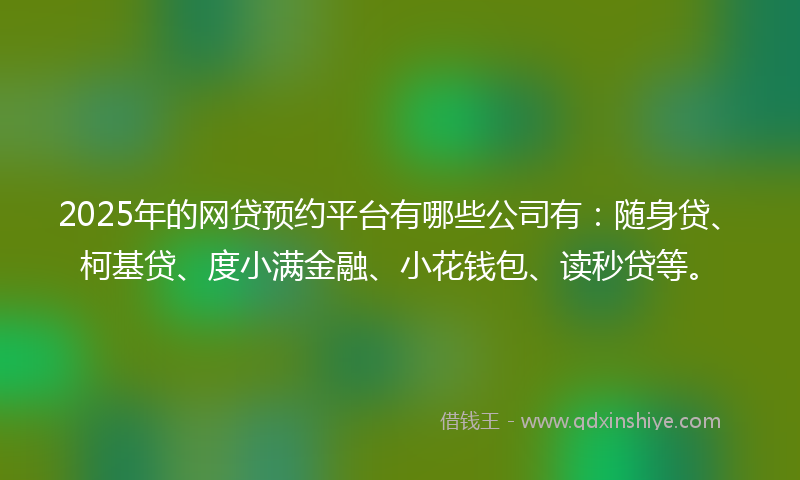 2025年的网贷预约平台有哪些公司有：随身贷、柯基贷、度小满金融、小花钱包、读秒贷等。