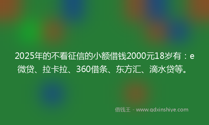 2025年的不看征信的小额借钱2000元18岁有：e微贷、拉卡拉、360借条、东方汇、滴水贷等。