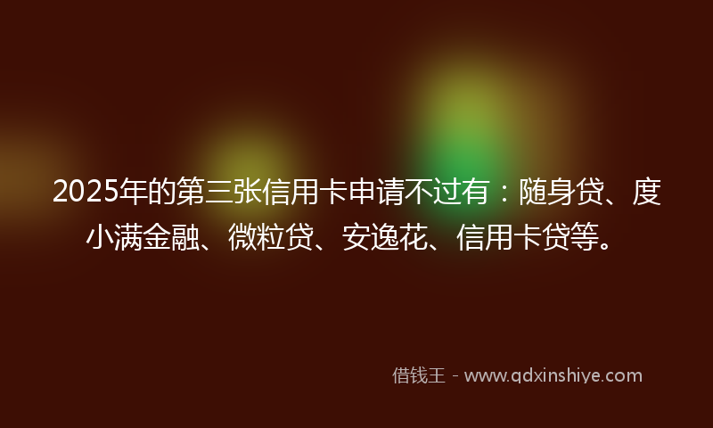 2025年的第三张信用卡申请不过有：随身贷、度小满金融、微粒贷、安逸花、信用卡贷等。